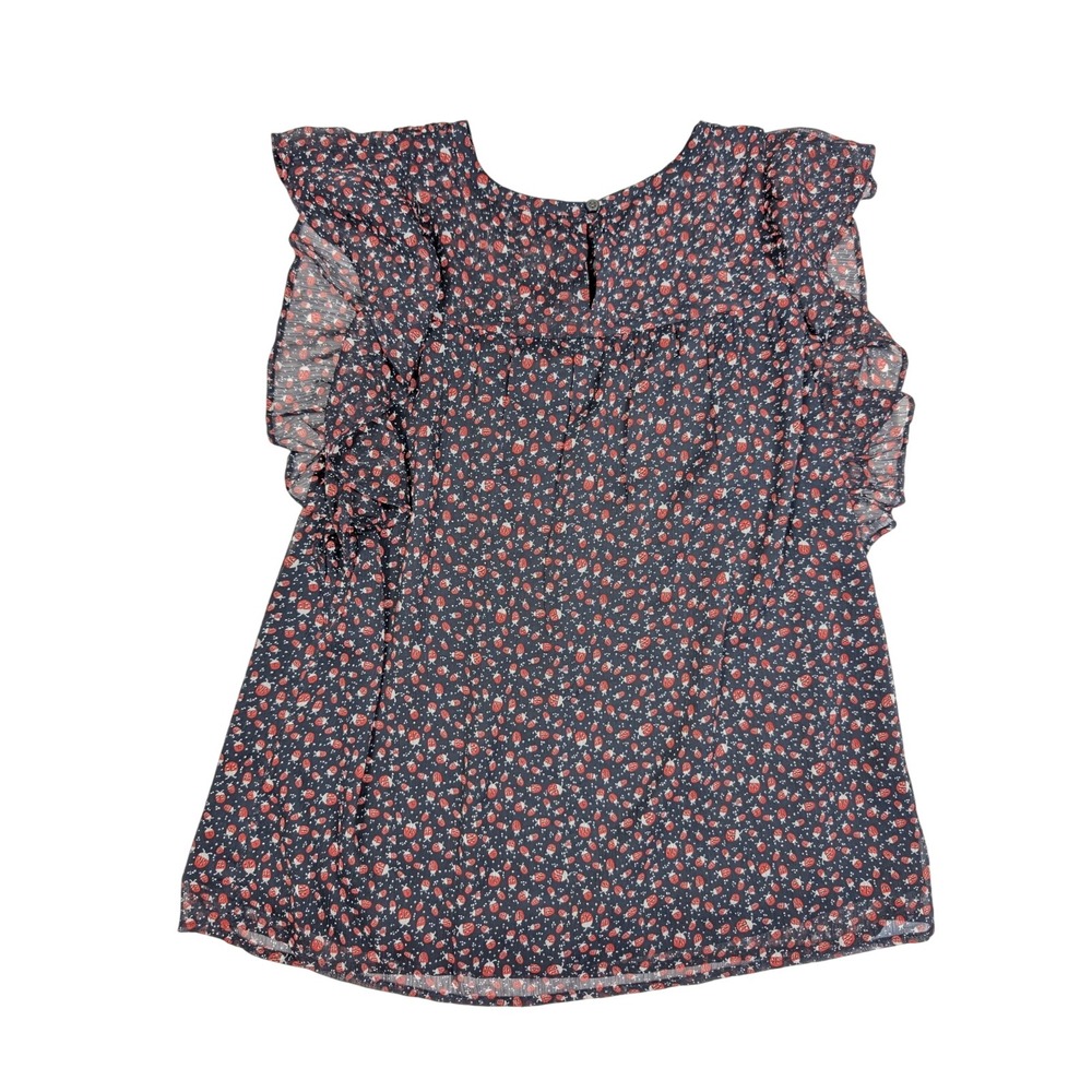 Loft Ladybug Flutter Smocked Ruffle Sleeve Chiffon Blouse Women's Size Small - Picture 2 of 10